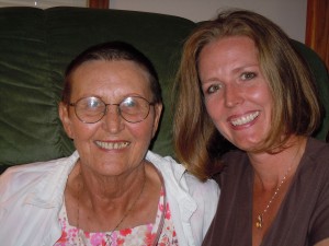 Me & Mom. Mom lost her hair to chemo. It is growing back in this picture. On this day, I had 12.5 inches cut from my hair to donate in her honor. She died in 2010. Cancer Sucks! 